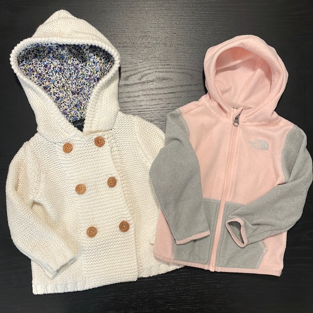 12 and 12-18 month BUNDLE North Face fleece, Cynthia Rowley button snap sweater